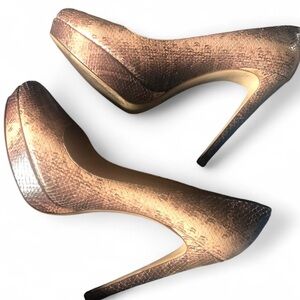 Miu Miu brown & beige snakeskin leather pumps